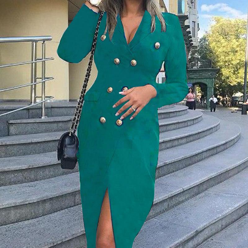 Women's V-Neck Double-Breasted Waist-Cinching Suit Dress, Autumn/Winter 2025 Collection