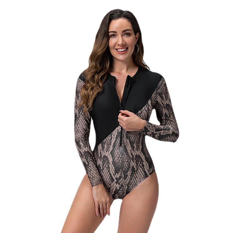 Swimsuit Women's Body-Tight Long-Sleeved Surfer Snake Pattern Conservative Swimsuit