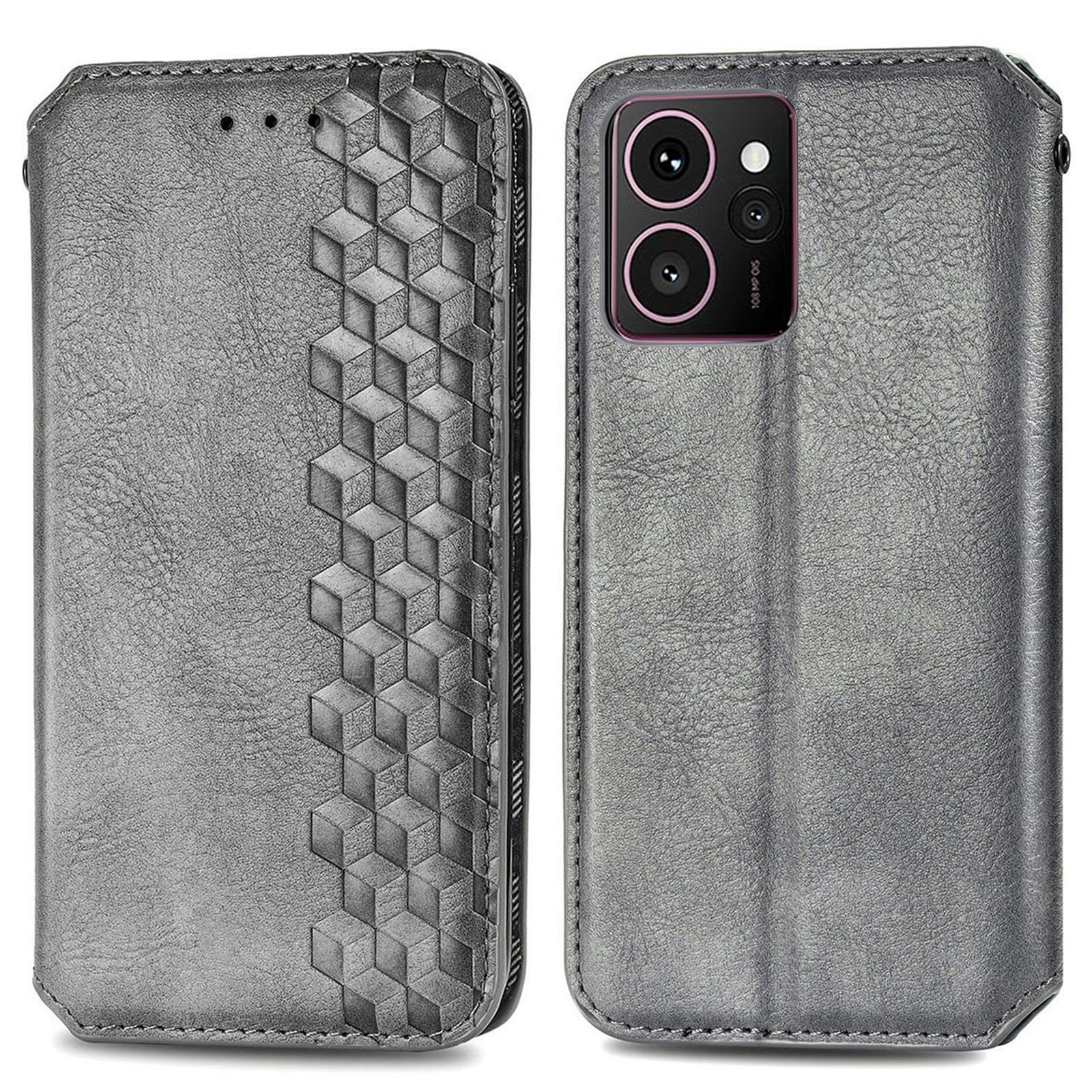 

For HMD Skyline PU Leather Case Rhombus Imprint Wallet Stand Phone Cover Grey