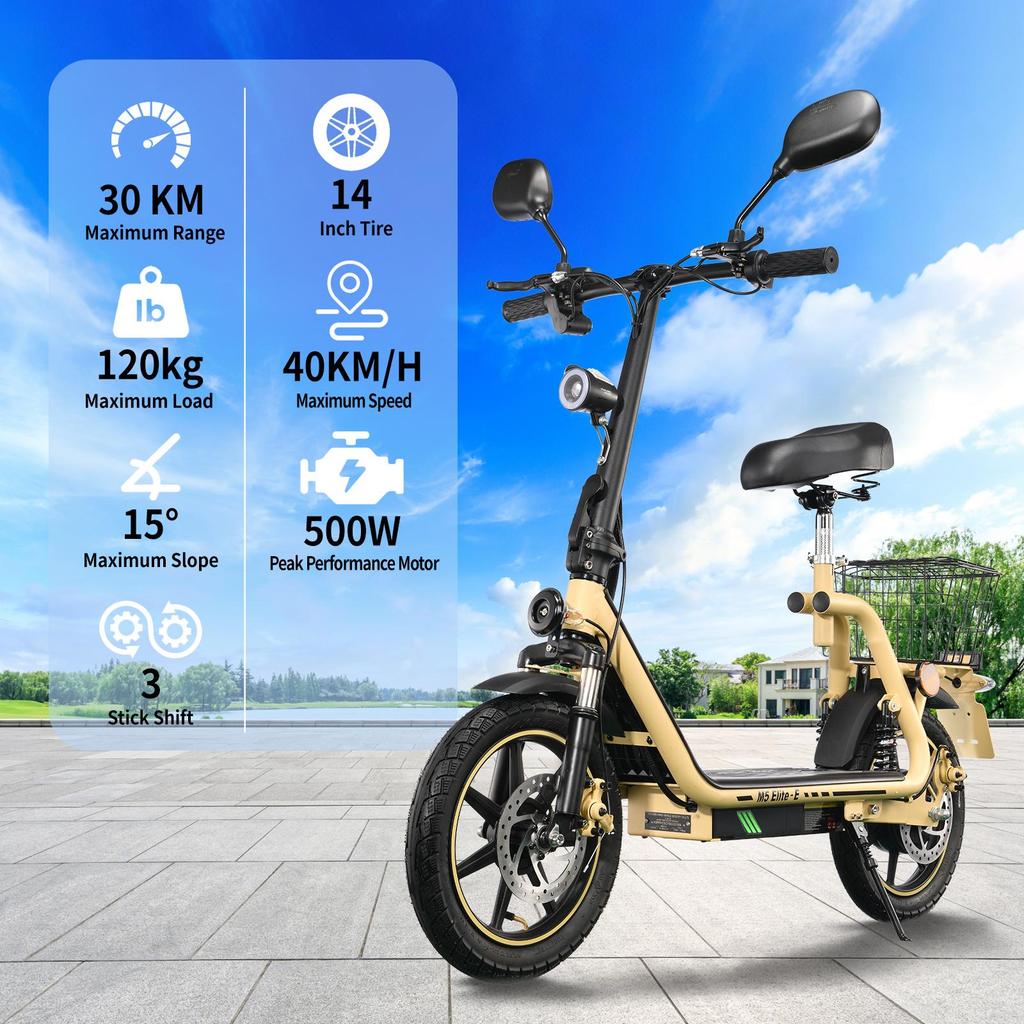 Twofish M5 ELITE-E Elektroroller mit Sitz und Korb EWG-zertifiziert 14" Reifen 500W Motor 48V13Ah Batterie Höchstgeschwindigkeit 40km/h Maximale Reichweite 30km