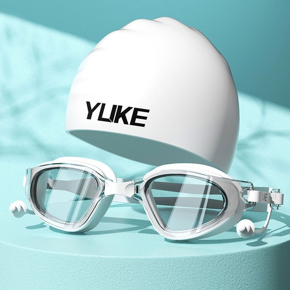 Adjustable Silicone Swim Cap with Nose Clip Diving Eyewear Adult Swimming Goggles Set  Summer