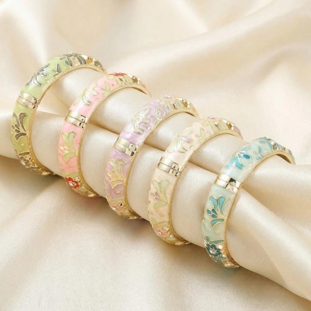Blumiges Vintage Cloisonné Armreif Emaille Damen Handarmband Buntes Blumenarmband Damen