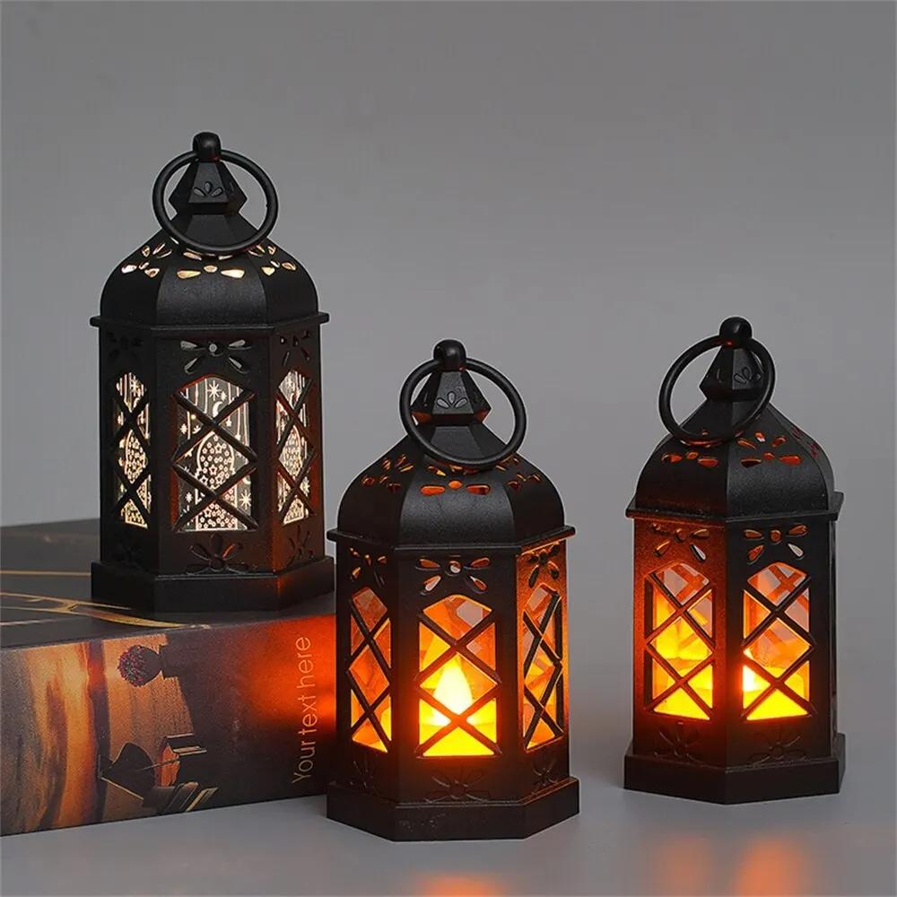 Retro Desktop Lamp - Halloween Ambient Decor & Creative Gift, Hexagonal/LED Wind Lamp, Candle Lamp, Portable Pony Lamp
