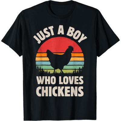 Chicken Just A Boy Who Loves Retro Farm Animal Farmer Sunset T-Shirt