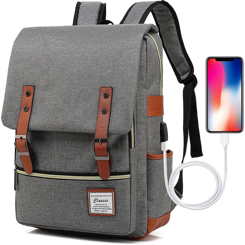 Retro Canvas USB Backpack: Unisex, Large Outdoor Travel Bag