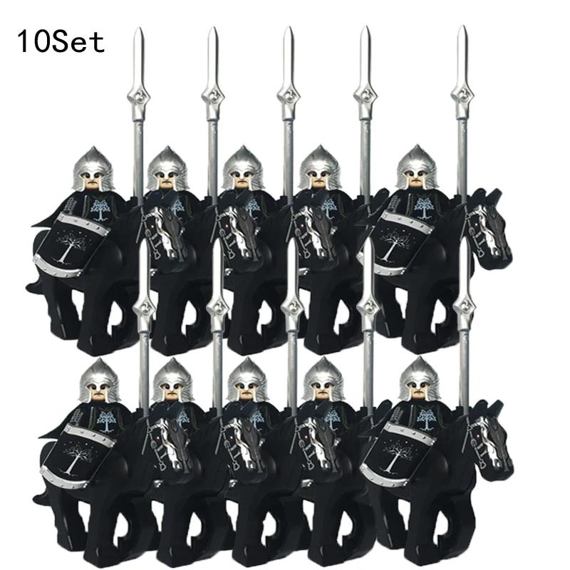 10 Sets Medieval Knights Dark Sauron Battle Figures Rohan Warrior With Horse Sword Building Blocks Kids Educational Toys Gifts