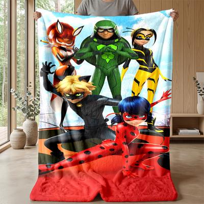 Miraculous Ladybug cartoonPrinted Flannel Blanket Cozy Skin-Friendly Warm Throw for Couch Bed Indoor Daily Use