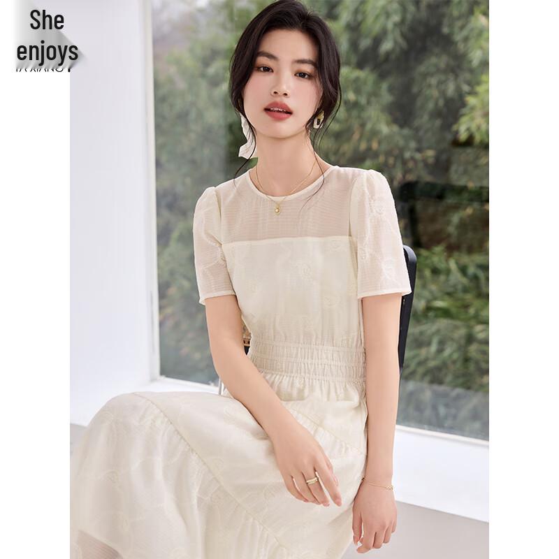 Women's Short Sleeve White A-Line Chiffon Midi Dress