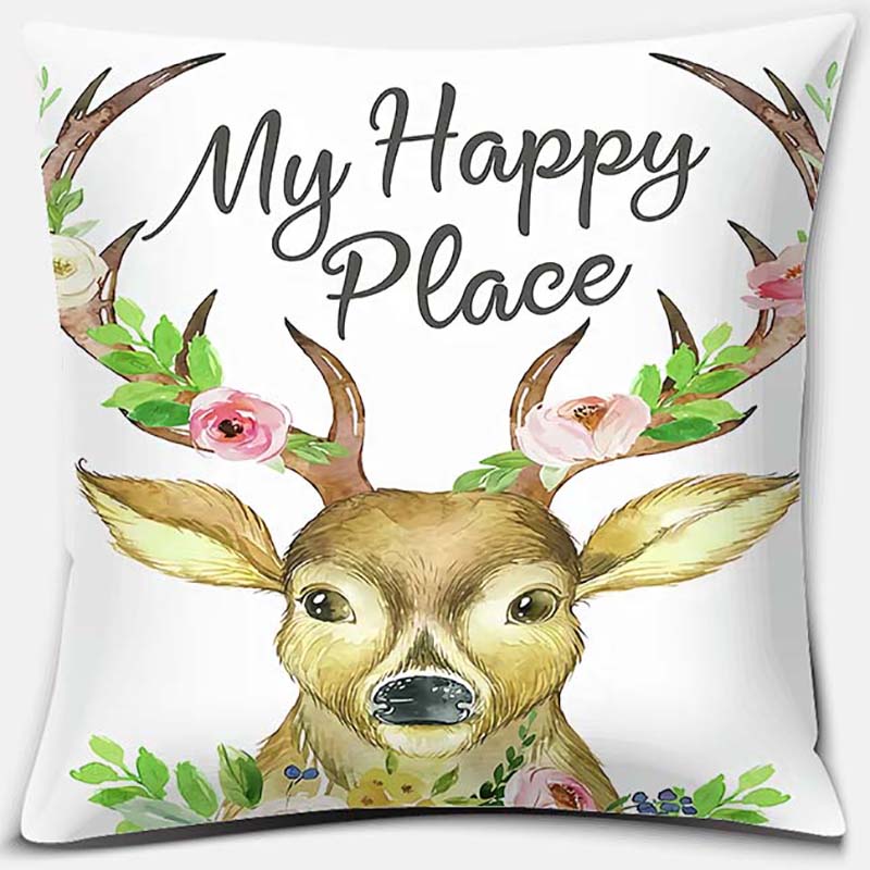 Christmas Deer Pattern Pillowcase Square Pillowcase Home Office Decoration Pillowcase