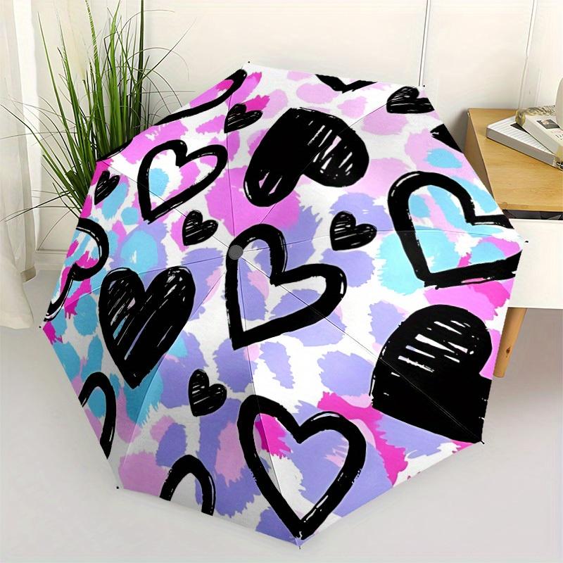 1pc Heart Print Automatic Umbrella 8-Bone Design Compact Gear for Outdoor Travel, Perfect Holiday Gift y250827068