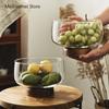Acacia Wood Glass Fruit Jars Storage High Foot Bottles Living Room Household Coffee Table Fruit Plate Home Amber Candy Plates