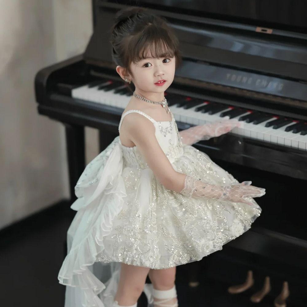 2Pairs Bright Rhinestone Children's Lace Gloves Five Fingers Performance Gloves  Birthday Party