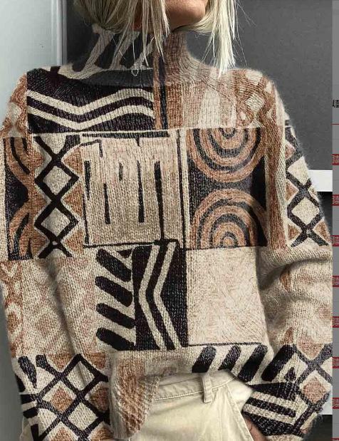 New Christmas abstract print casual cape jacket cardigan thick needle sweater