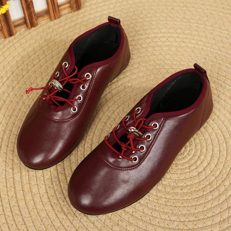 

Fashion Spring New Flat Shoes Women s Fashion Round Head Deep Mouth Before Lacing Soft Sole Anti-slip Wear-resistant Single Shoes 43 вино красного