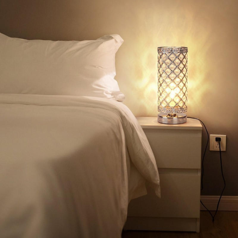 Modern crystal table lamp in silver shade night lamp for bedroom in living