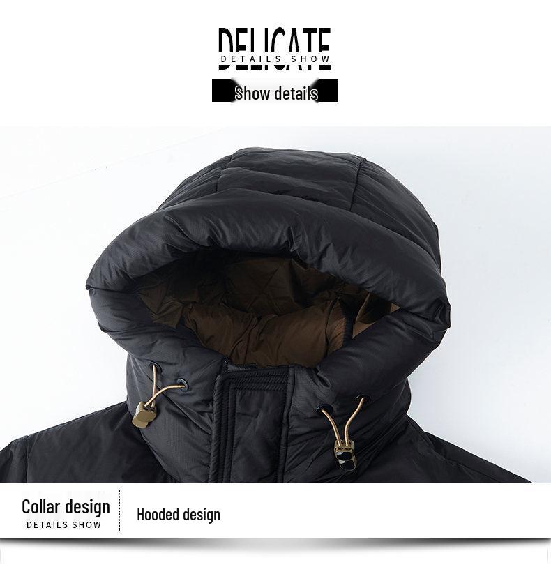 Men's Hooded Winter Puffer Jacket - Mid-Length, Warm, Loose Fit, 90% White Duck Down