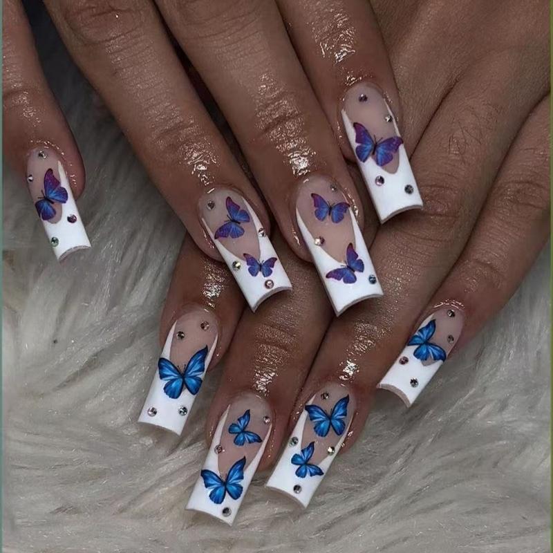 Uñas postizas brillantes con forma de ataúd, disponibles en 12 tamaños, 24 puntas de uñas francesas para decoración de uñas DIY.