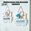 Beach House Accessories Mediterranean Style Wooden Welcome Sign, Starfish And Shells Hanging Seaside Inspired Wall Ornament Plaque, Decorative Art for