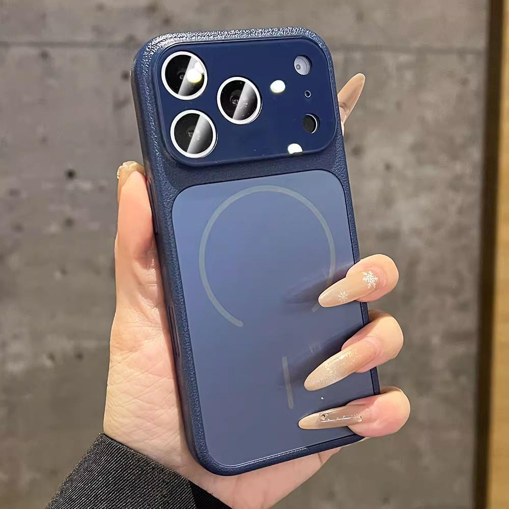 

iPhone 17 Pro Max MagSafe Frosted Glass Leather Phone Case iPhone 13 Pro Max темно-синий