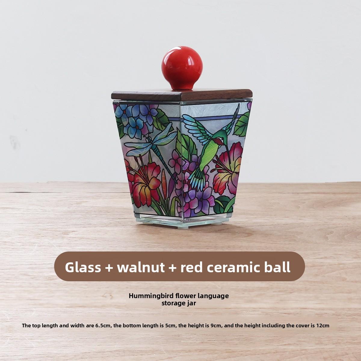 

Painted glass toothpick storage cylinder, cotton swab box, retro candle cup, flower and bird art painting decorative item