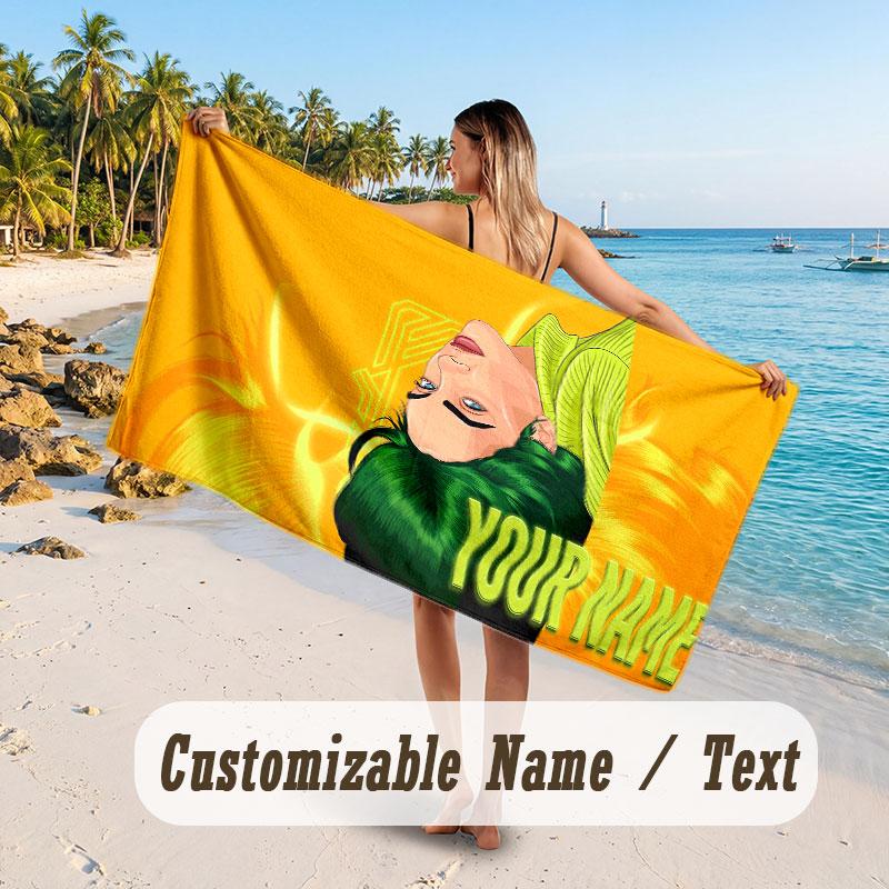 Custom Name Large Beach Towel,Billie Eilish Quick Absorbent Towel For Outdoor Travel Poolside