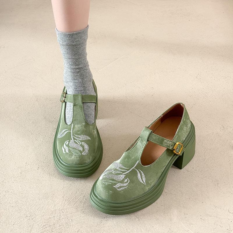 

Модная женская обувь на среднем каблуке, массивная обувь, вышивка, ретро-сандалии, летние туфли-лоферы на каблуке, новинка 2025, замшевые, повседневные, Zapatillas De Mujer 40