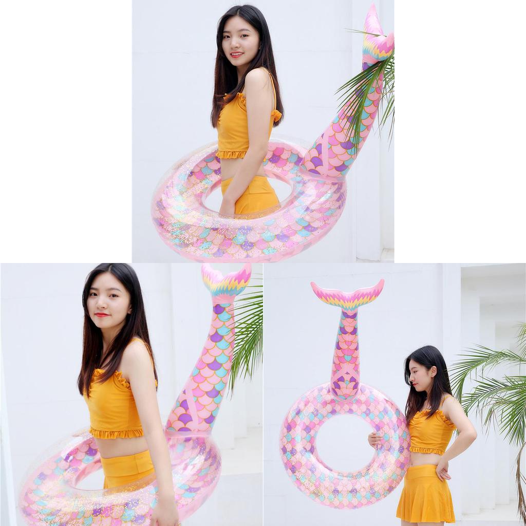 Shiny Mermaid Swim Ring Adult Men Women Pvc Cartoon Pattern Swim Float