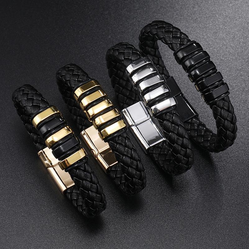 Men PU Leather Bracelet Magnet Buckle Bangle Birthday Gift