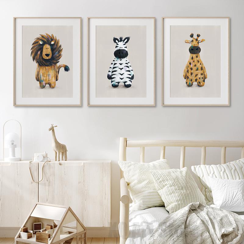 Nursery Print Lion Zebra Giraffe Wall Art Cute Animals Poster Canvas Paintings HD Picture For Kid Baby Room Home Decor Frameless