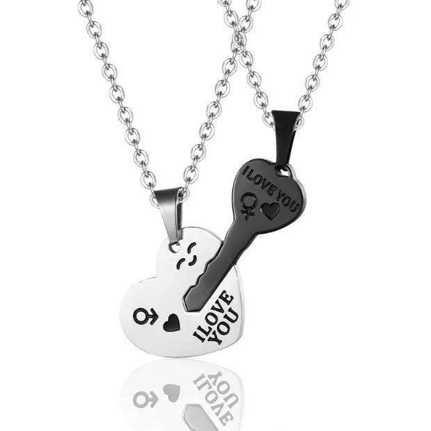 Couple's Best Friend's Love Key Pair of Necklaces with Engraved Men's and Women's Accessories