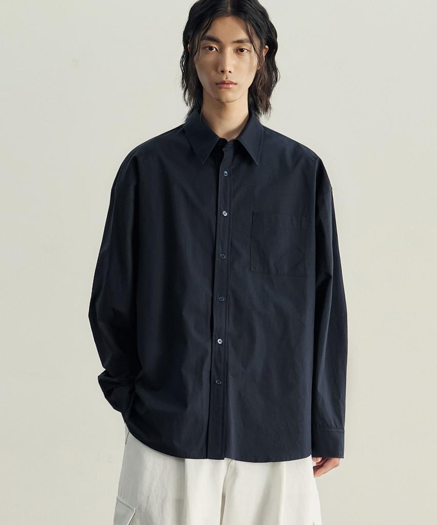 ROTEMBER Natural Washed 60-Count Cotton Shirt [Midnight Navy]