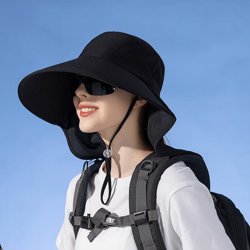 Big Eaves Shawl Sunscreen Hat European and American Bucket Hat Fashion Sun Hat Summer Outdoor Hat with Ponytail Hole Women