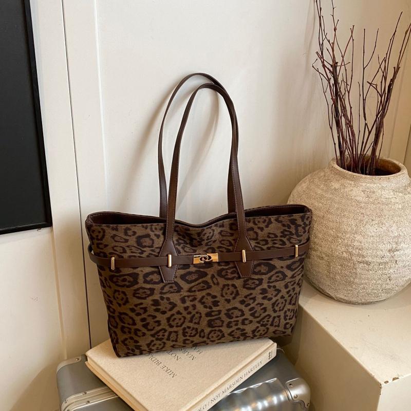 Vintage Large-capacity Tote Bag, Suede Trendy Shoulder Bag, Stylish Leopard Print Fashi Women's Handbag