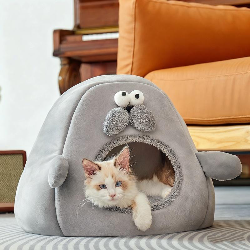 Cartoon Seal-style Pet Beds Thickened And Soft Medium And Small-sized Cat Beds Deepened And Warm Pet Beds In Winter