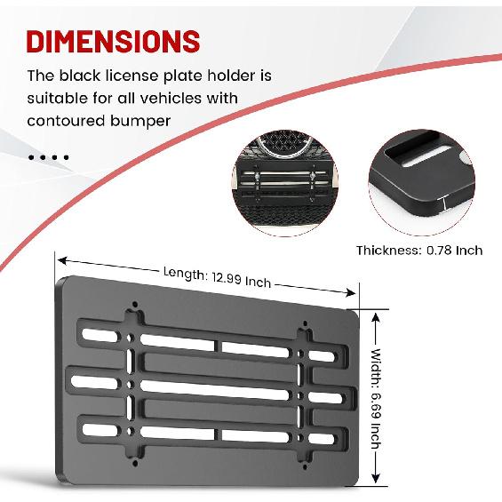 RED WOLF Front License Plate Bracket Holder Frame Tag Universal For Car Truck Van SUV With 6 Screws And Wrench Kit Black Easy Mount
