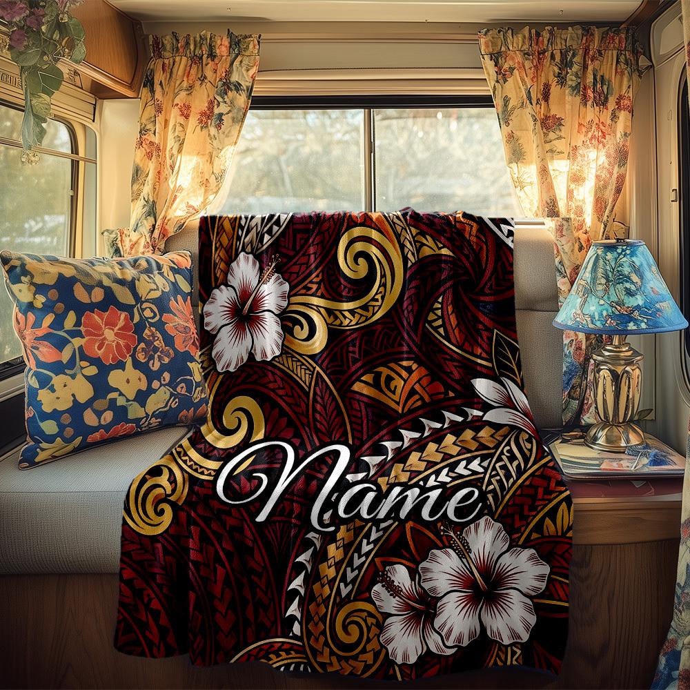 Polynesian Floral Rv Customize Your Name Blanket Comfortable Soft Lightweight Allseason Multipurpose Blanket For Travel Camping Picnics Sofa Rv Bed