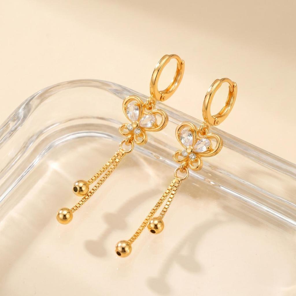 Gold Color Heart Butterfly Drop Earrings for Women Zircon Tassel Ball Hoop Party Wedding Gift Trendy Statement Earrings