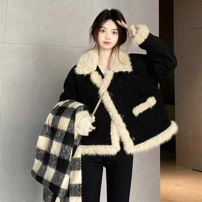 Xiaoxiangfeng Lammwollmantel Damen Schwarz Cord Umweltfreundlicher Pelz Kleines Plüsch-Oberteil