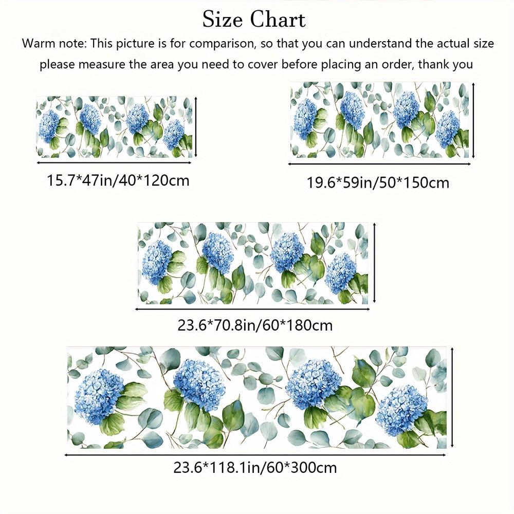 1Pcs Rustic Style Blue Hydrangea Green Leaves Non-Slip Washable Area Rug Runner for Entryway, Living Room, Bedroom & Patio
