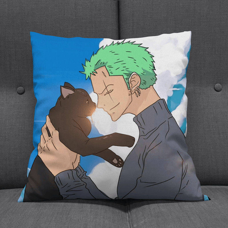 Anime Op Luffy Pillow Cover, Cute Chibi Smile Print Cushion Cover, Polyester Throw Pillow Case For Sofa Bedroom Car, Home Decor
