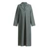 Women Autumn Spring Maxi Dress Pure Color V Neck Long Sleeves Pullover A-line Loose Hem Pleated with Side Pockets Casual Daily Wear