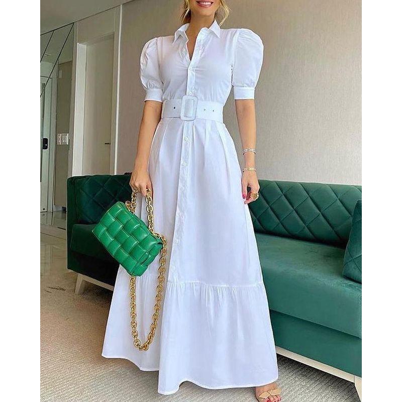 European and American Women's Clothing Striped Puff Sleeve Dress Shirt