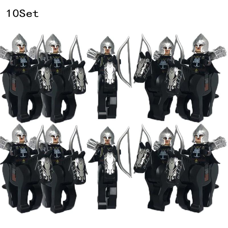 10 Sets Medieval Knights Dark Sauron Battle Figures Rohan Warrior With Horse Sword Building Blocks Kids Educational Toys Gifts