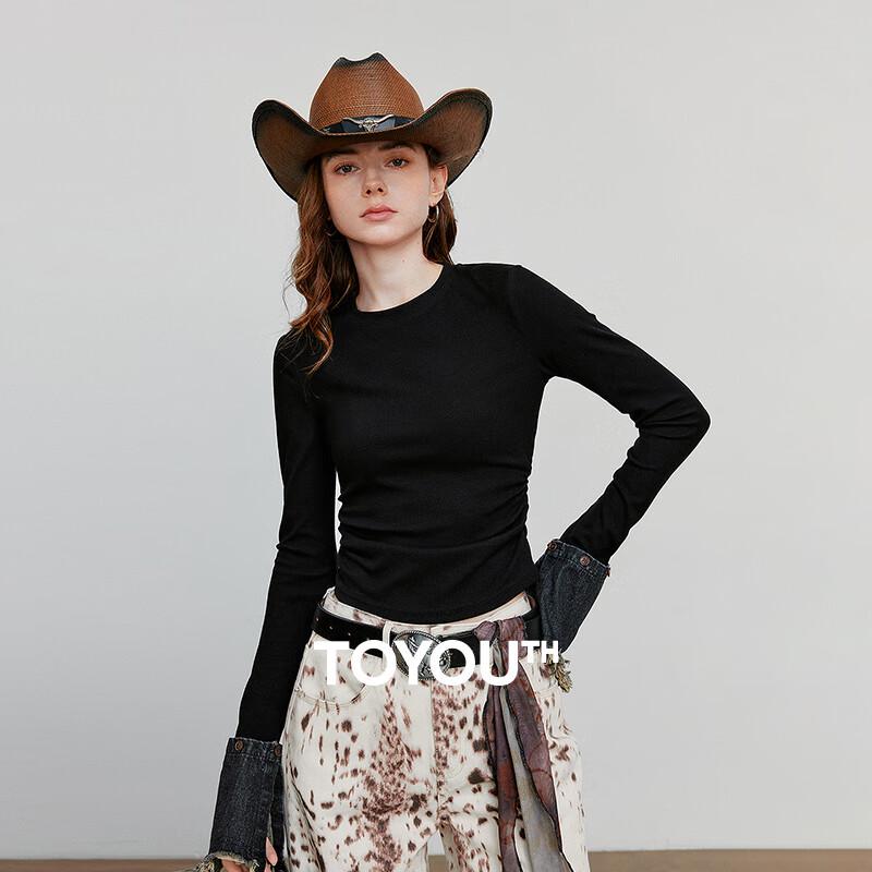 Женская облегающая джинсовая футболка Chuyu с длинным рукавом и пэчворком S