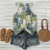 Damen ärmelloses Boho-Tanktop mit Blumendruck Verstellbarer Träger Lässige Sommerbluse Leicht Lockerer Schnitt
