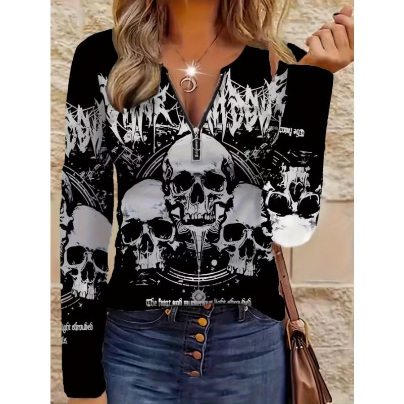Women's Elegant Printed Zipper Long-sleeved Top, Stylish and Versatile for Autumn and Winter Casual and Office Wear, Machine Washable