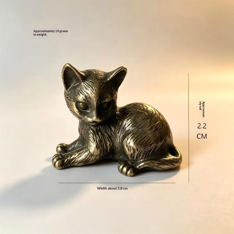 Brass Kitty Ornament - Office Desktop Ornament With Bored Retro Tea Pet Brass Decorative Pendant Multi-Style Statue