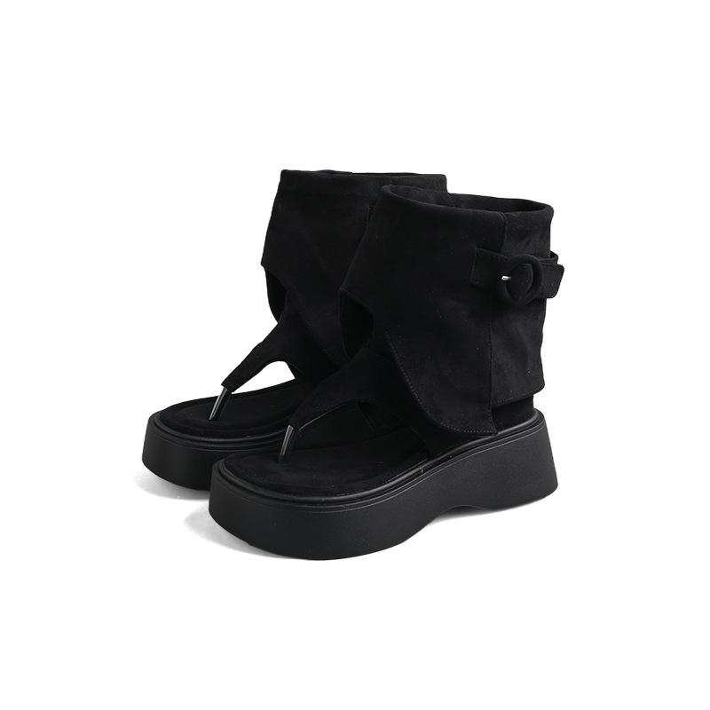 

Boots women s summer toe cool boots women s open-toe stacking boots thick-soled heightening western cowboy short boots 40