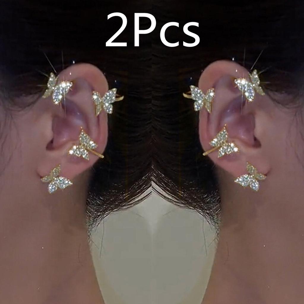 Kpop Shiny Zircon Butterfly Earcuff For Women Without Piercing Earrings 2026 Fashion Ear Clip Earrings Bride Wedding Jewelry