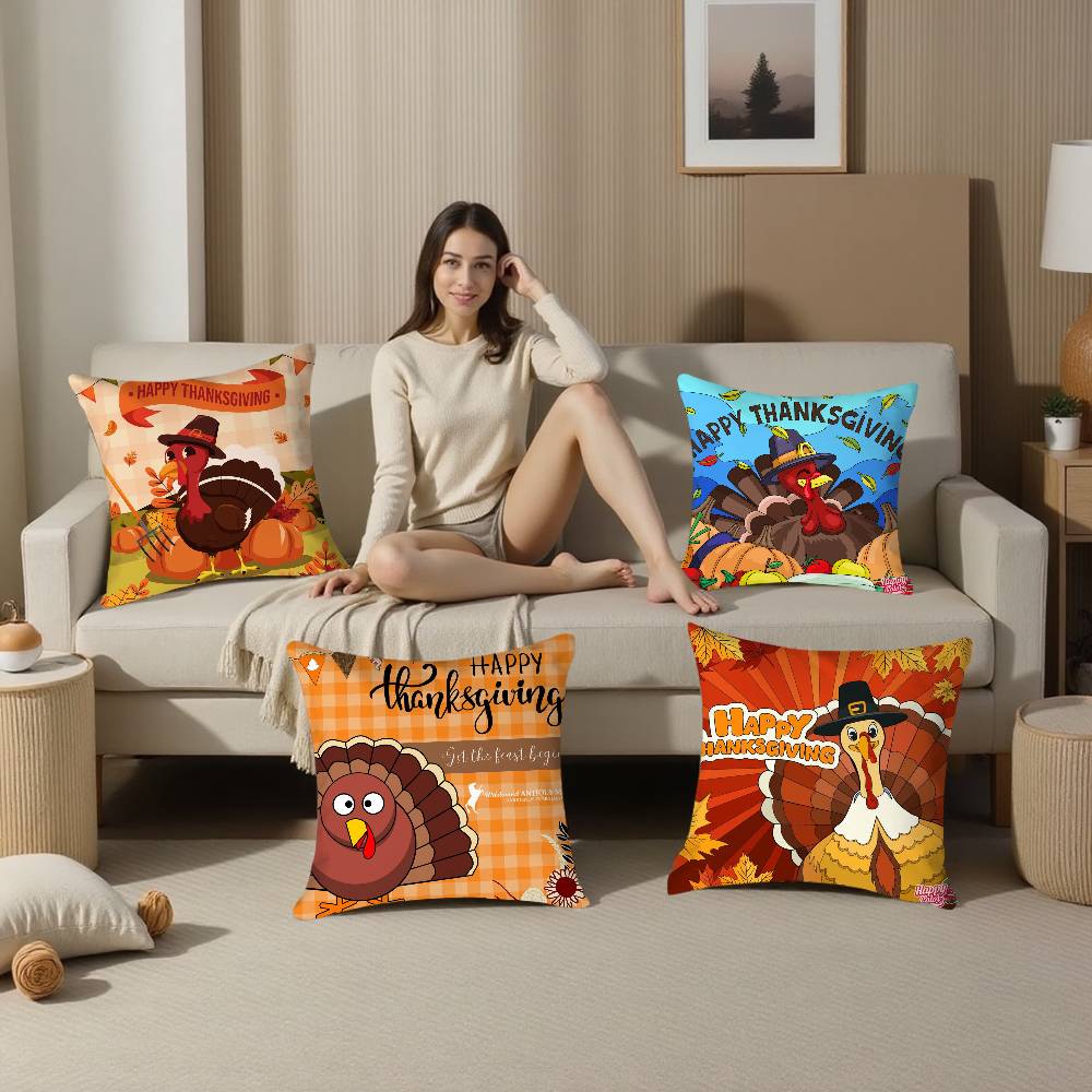 Thankful Festival Turkey Pillow Case Plush Fabric Soft Double Sided Print Sofa Cushion Cover Throw Pillow Covers